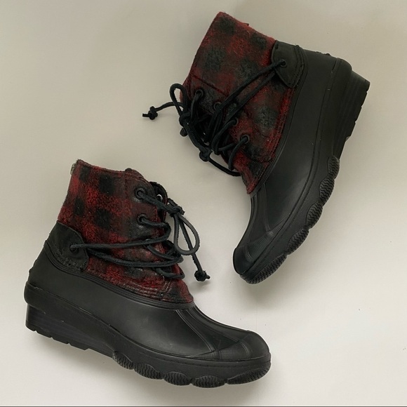 Sperry Top Sider Saltwater Duck Boots Back Zip Plaid Women's Size 5 M - Picture 7 of 9